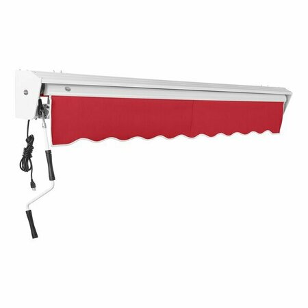 AWNTECH Destin 12' Red Heavy-Duty Left Motor Retractable Patio Awning with Protective Hood 237DTL12R